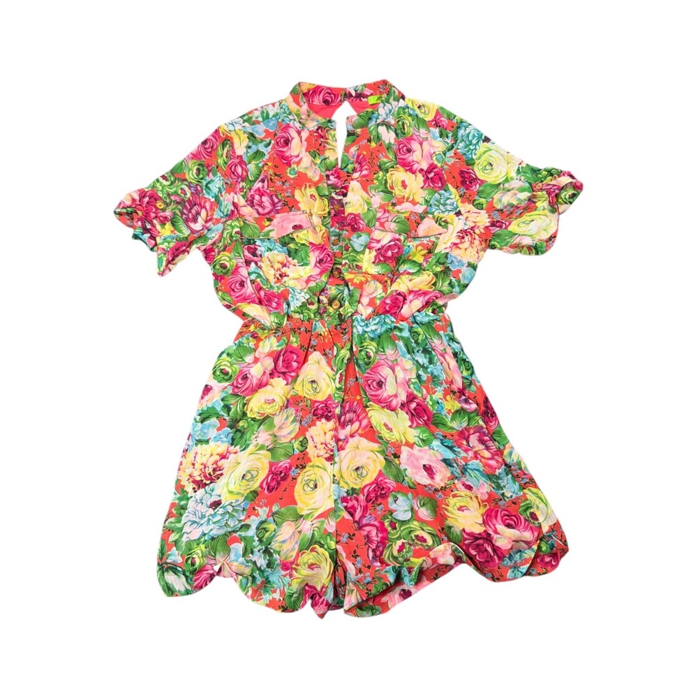 Xtaren Plus Floral Short Sleeve Romper Red Pink Yellow 2X
